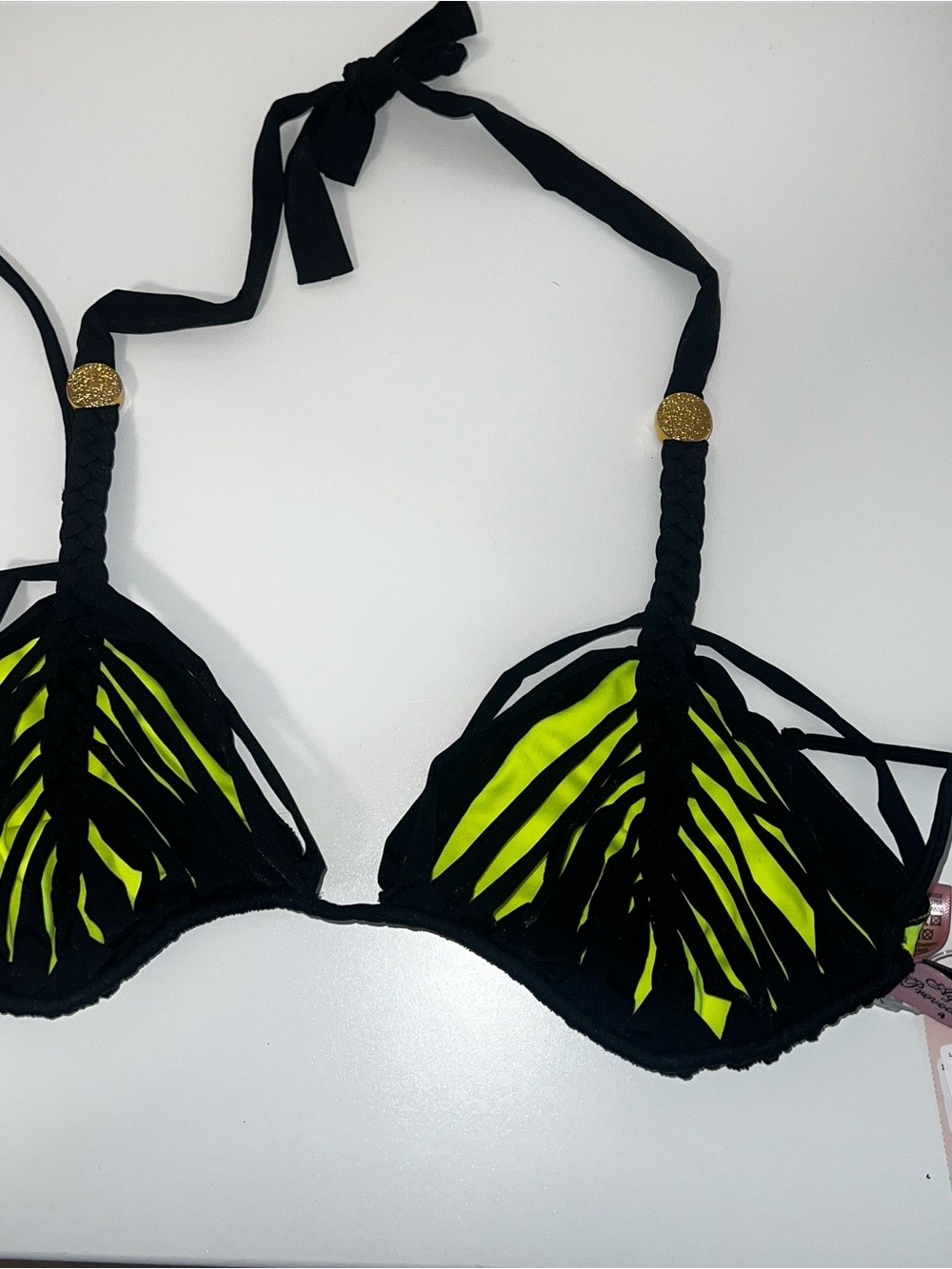 Agent Provocateur Black Bikini with Green Striped Cups New - Picture 3 of 8